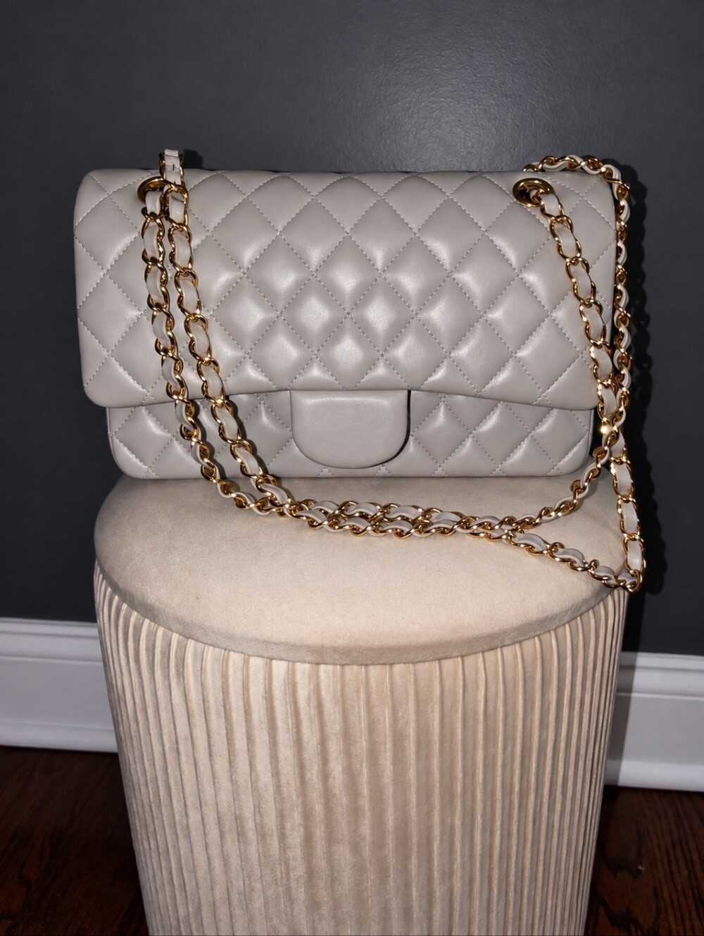 Quilted Lamb Skin Leather Chain Double Flap Bag